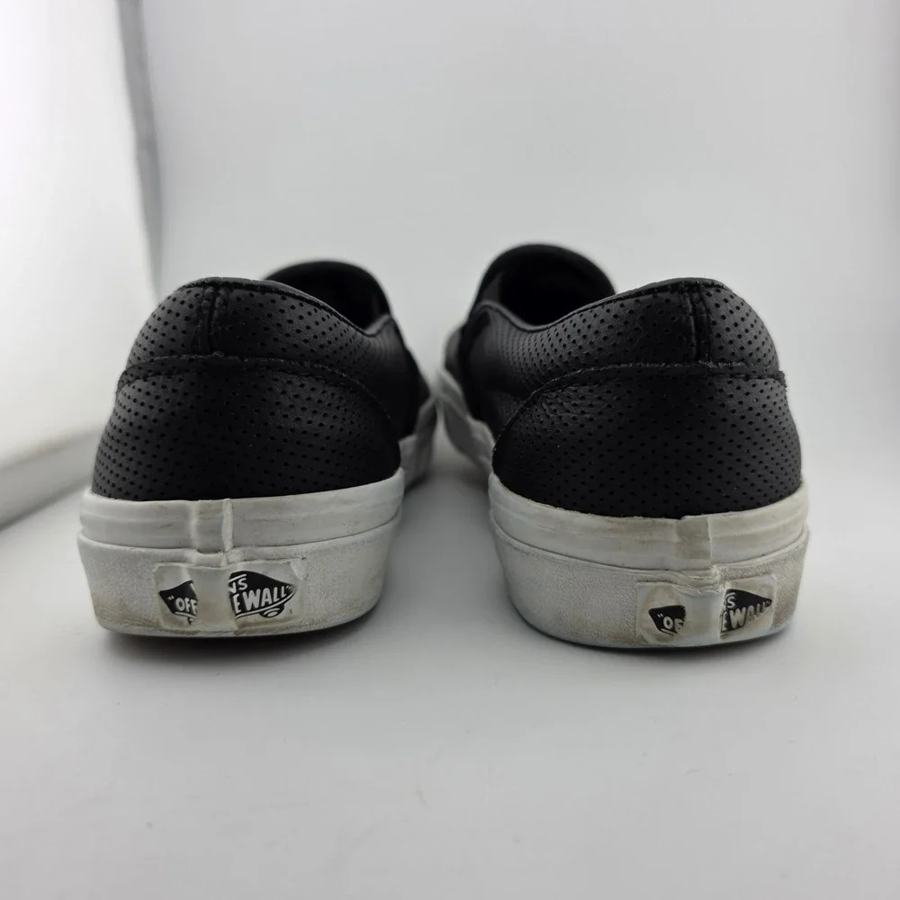 Vans Classic Slip-On Perforated Leather Sneakers Mens 5.5 Womens 7 Black Fair